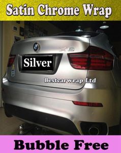 Film d'enveloppe de voiture en satin chromé argenté avec libération d'air Chrome mat métallique pour enveloppe de véhicule autocollants de voiture de style taille152x20mRoll55548230