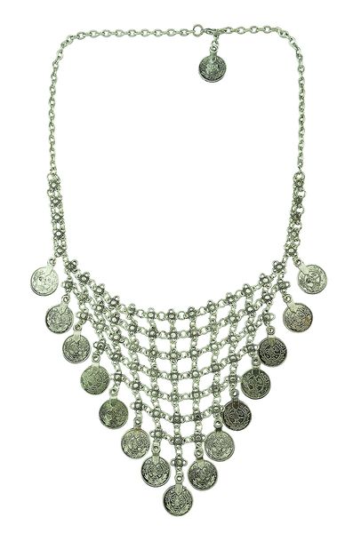 Déclaration de pièce de monnaie en argent doré collier fleur turque collier de pièce de monnaie cotte de mailles tour de cou cléopâtre Kuchi danseuse du ventre afghane Tribal Chic gitane