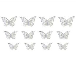Zilveren Kleur 3D Papier Hollow Muursticker 12 stks / set Vlinders Koelkast Stickers Kinderkamer Decorotions