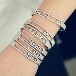 Couleur argent 5A Zircon cubique CZ Mini Zircon 26 initiale bricolage nom lettre Bracelet curseur Alphabet Bracelet hommes femmes bijoux charme B2263