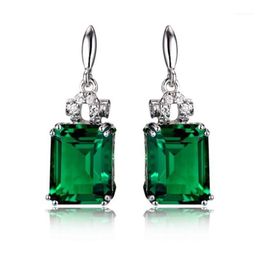 Zilver Kleur 925 Emerald Sieraden Oorbellen voor Vrouwen Peridot Mystic Jade Bizuteria Edelsteen Granaat Emerald Drop Oorbellen Female1305u