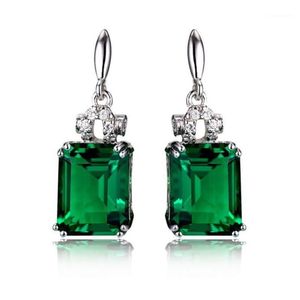 Couleur argent 925 bijoux émeraude boucles d'oreilles pour femmes péridot mystique Jade Bizuteria pierres précieuses grenat émeraude boucles d'oreilles femelle 1248e