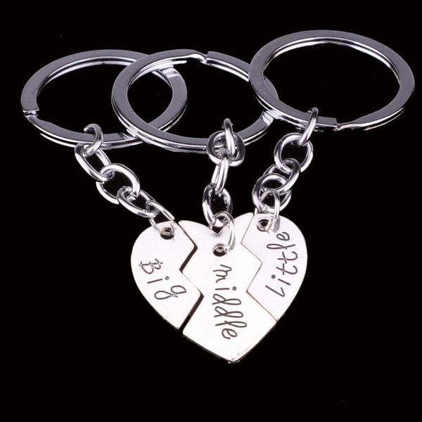 Couleur argent grande moyenne petite soeur coeur fendu porte-clés porte-clés voiture porte-clés mode sac breloque porte-clés pendentif pour la famille