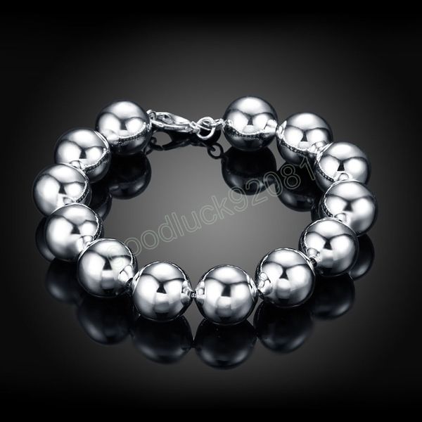 Couleur argent Bracelets breloque 14 MM bouddha perles chaîne pour femmes hommes fête de mariage cadeaux de noël bijoux de mode