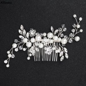 Zilver Kleur Bruids Hoofddeksels Tiara Haarkammen Voor Vrouwen Parel Kristal Hoofdtooi Haarband Bruiloft Haaraccessoires Bruid Hoofddeksels Sieraden CL1497