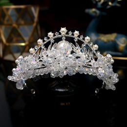 Couronnes et diadèmes en cristal de couleur argent, diadème baroque pour femmes, diadème de spectacle de mariée, accessoires de cheveux de mariage