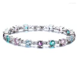 Couleur argent CZ Bracelets colorés zircon cubique cristal bohême bijoux en gros goutte pour femmes filles cadeau lien chaîne