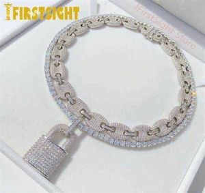 Zilveren kleur CZ Lock Pendant ketting 5 mm tennisketen Iced Bling Cubic Zirkon Charm Choker For Men Women Hip Hop Jewelry 22013809132