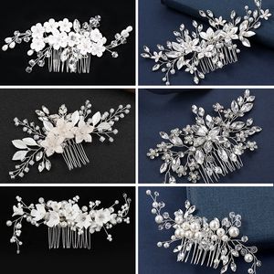 Zilveren kleur bloemhaar kam sieraden meisjes handgemaakte legering parelparpin haarpin haarkam bruids tiara's bruiloft haar accessoire sieraden