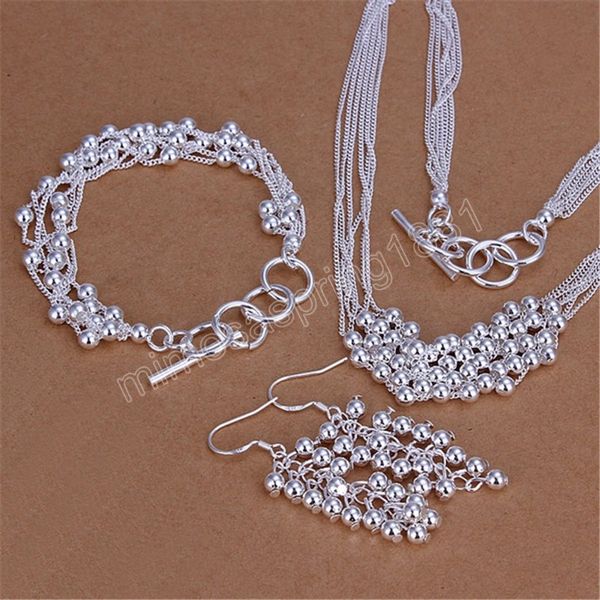 Couleur argent perles de raisin Bracelet collier boucles d'oreilles ensemble de bijoux pour femmes mode fête cadeaux de noël