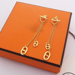 Zilverkleurige holle dubbele oorknopjes voor dames Ontwerp Link Chain Drop Dangle Earring Mode-sieraden Accessoires