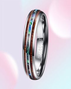 zilver kleur koa hout abalone inlay hoogglans 8mm breedte 100 echte trouwring elegantie wolfraamcarbide ringen voor mannen 2107012831581