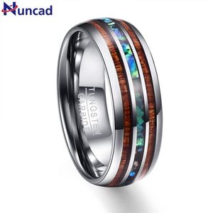 zilveren kleur koa houten abalone inlay high polish 8mm breedte 100% echte trouwband elegantie wolfraam carbide ringen voor mannen 210701296y