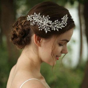 Zilveren Kleur Blad Bridal Clip Kam Rhinestone Vrouwen Barette Sieraden Hand Wired Wedding Prom Hair Piece Oranment