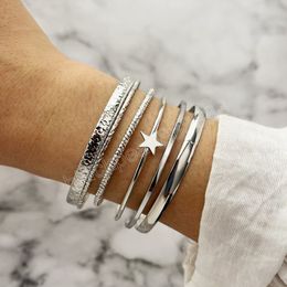 Bracelet en métal couleur argent pour femmes hommes 6 pièces ensemble Bracelets étoiles ouverture Bracelet bohême mode bijoux accessoires