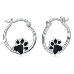 Boucles d'oreilles en forme de patte de chat pour femmes, couleur argent, nouvelle mode, créatives, noires, goutte d'huile, bijoux de fête, cadeau minimaliste pour filles