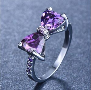 Couleur argent violet arc anneau pour femmes mignon cubique zircone anneaux mode bijoux cadeau