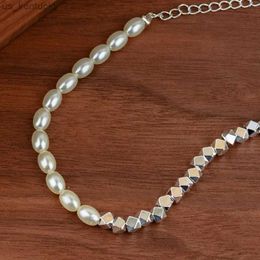 Pulsera de perlas redondas de Color plateado para mujer y niña, joyería asimétrica de la suerte geométrica, regalo de cumpleaños, envío directo R231115