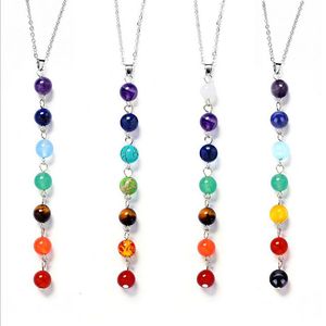 Zilveren Kleur Zeven Kleur Stone Chakra Kettingen Hangers Yoga Reiki Healing Balancing 7 Chakra Ketting Dames Gift