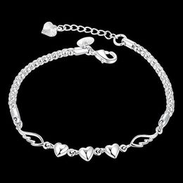 Zilveren Kleur Drie Grain Heart Charm Armbanden Simplicity Angel Wing Hanger Armband Voor Vrouwen Sieraden Hand Chain Gift Q0719