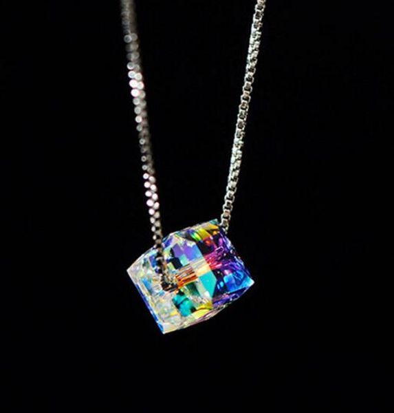 Argent Cube Cristal Colliers Pendentifs Pour Femmes Diamant Collier En Laiton Matériel Coloré Strass Bijoux Accessoires Cadeau De Noël