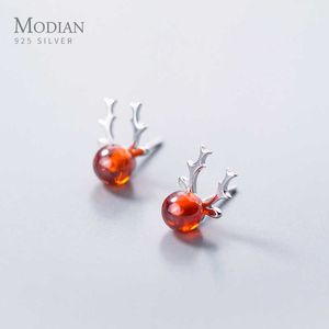Zilveren schattige kleine rode kristallen herten oorbellen voor meisje anti-allergie 925 sterling oor pins studs sieraden geschenken 210707