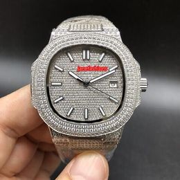 Zilveren diamant heren polshorloges diamant rvs mode populaire horloge automatische mechanische horloges gratis verzending