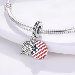 Silver Eagle en America Flag Dangle 925 Sterling Silver Statue of Liberty Charm Beads Fit Pandora Bracelet Necklace Diy Sieraden