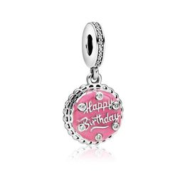 Argent Fit Pandora Charm Bracelet Joyeux Anniversaire Rose Dangle Sier Émail Charmes Pendentif Perle 925 Diy Bijoux Européenne Serpent Chaîne Ne Dhpyr