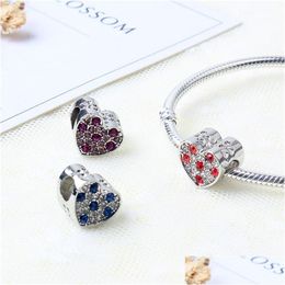 Plata Se adapta a Pandora Pulseras 20 Unids Corazón Púrpura Azul Rojo Cristal Sier Charms Pulsera Cuentas Para Fabricación de Joyas 289C3 Drop Delivery Dhnjs