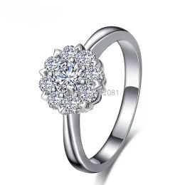Silver Flower Diamond Ring Band Women Engagement Wedding Bridal Anneaux Fashion Bijoux