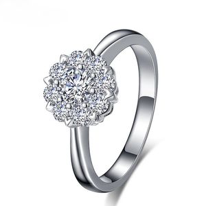Silver Flower Diamond Ring Band Women Engagement Wedding Bridal Rings Bijoux Fashion Will and Sandy