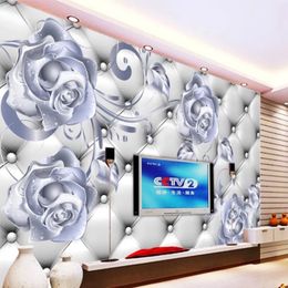Silver Flower Soft Pack 3d Backing Mural Mural Wallpaper 3d Papers 3d Wall Papers para telón de televisión233h