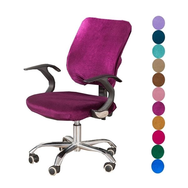 Couvercle de chaise d'ordinateur de bureau en velours argenté Split Couvercle de siège arrière Stretch Rotating Lift Soupt Couvre sans chaise T200601