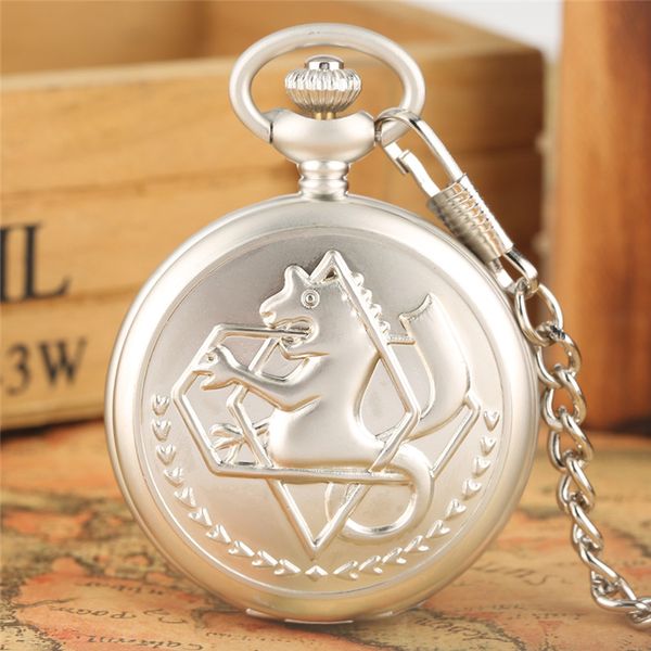 Argent Fullmetal Alchemist Quartz Montre De Poche Cosplay Edward Elric Anime Conception Garçons Pendentif Collier Chaîne Cadeau Idéal