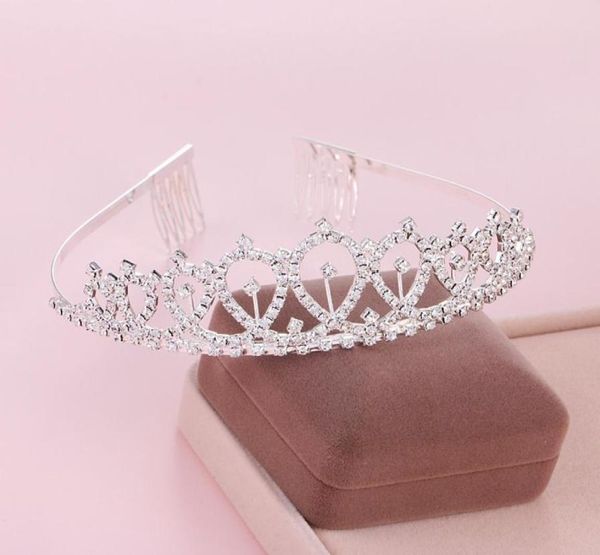 Pièces de tête de filles en argent, couronne de princesse, accessoires de cheveux de fille de fleur pour mariage, petits diadèmes en cristal, vêtements de cérémonie pour enfants avec peignes6270186