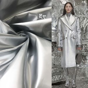 Manteau en cuir argenté brillant, épais et rigide, pour performance sur scène, manteau laser, vêtement de créateur, tissu