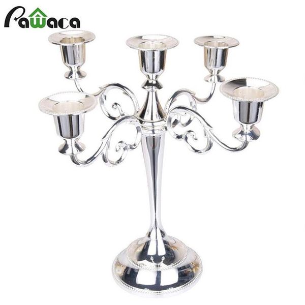 Silver Gold 3 5 Arms Metal Candlestick Holder Pilier Candle Holder White Bandle Stand WeddleStick Candlelabra Stand Decor Y281F