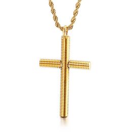 Silver Gold Black Fashion Women Gifts pour hommes 31 51 mm Taille Pendentif Hip-Hop Collier en acier inoxydable croyant religieux Spiral Cross257n