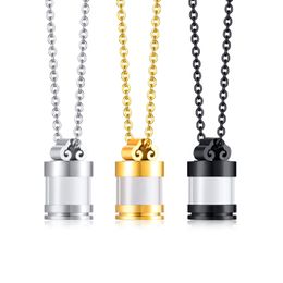 Zilver / goud / zwart parfum box glas transparante urn hanger ketting roestvrij staal sieraden voor vrouwen heren 24 inch