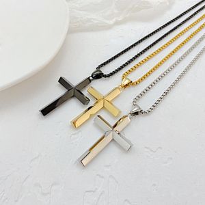 Collier pendentif croix solide brillant argent/or/noir poli pour chaîne Rolo en acier inoxydable pour hommes 24 ''