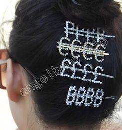 Color oro plateado Bling Bling Rhinestone Diamante Pinzas para el cabello Letra del alfabeto Cristal Bobby Pin Horquilla Niñas LAdy Horquillas Tocado Accesorios para el cabello