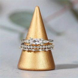 Conjuntos de anillos de circonia cúbica para mujer, Color plateado/dorado, anillos Midi para dedo, joyería de aniversario de boda, regalos de fiesta