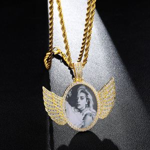 Silver Gold Made PO avec des ailes Médaillons peut ouvrir un collier de pendentif Zircon Men Hiphop Jewelry204a