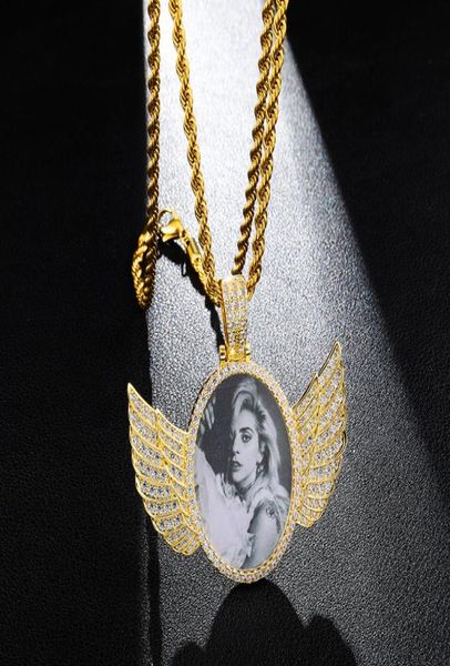 Silver Gold Made PO avec des ailes Médaillons peut ouvrir un collier de pendentif zircon cubique hommes hiphop bijoux8323037