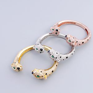 zilveren goud dubbel kopluipaard koppel vierkant diamant armband ontwerper bangle uitrusting juwelen sieraden