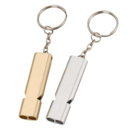 Zilver goud dubbele buis noodsituatie survival fluitje sleutelhanger draagbare aluminiumlegering buiten wandelen camping fluitje sleutelhanger tas hangt