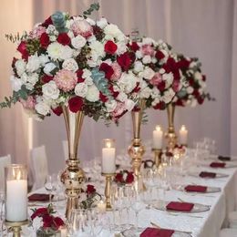 Vases à fleurs en argent/or en forme de trompette, brève décoration de mariage, centre de Table, événement, route, Vase à fleurs en plomb wly935