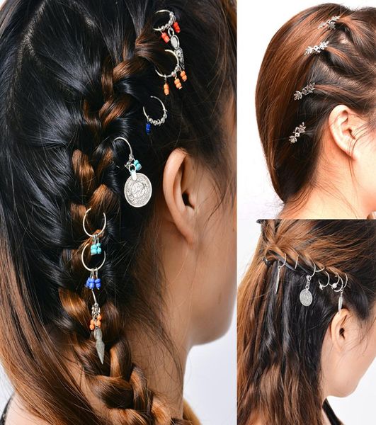 Trenza de pelo dorada y plateada, rastas, cuentas en tono, colgante circular, puños para el pelo, horquillas de tubo, accesorios de joyas para el cabello 2988739