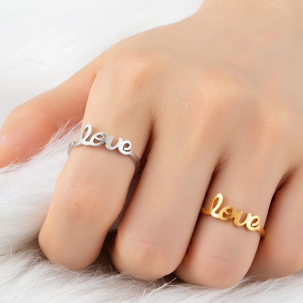 Anillo de letras de amor de oro y plata Anillos de nudillos de acero inoxidable para mujeres, hombres, amigos, pareja, joyería